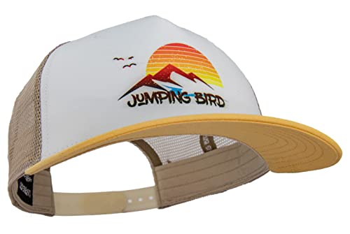 Jumping Bird Trucker Cap (Beige/Weiß) • Mesh Cap für Herren & Damen • Sunset Druck • Retro Style Kappen • Netzcap atmungsaktiv von Jumping Bird