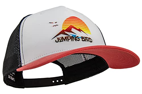 Jumping Bird Trucker Cap (Koralle/Weiß) • Mesh Cap für Herren & Damen • Sunset Druck • Retro Style Kappen • Netzcap atmungsaktiv von Jumping Bird