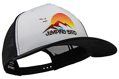 Jumping Bird Trucker Cap (Schwarz/Weiß) • Mesh Cap für Herren & Damen • Sunset Druck • Retro Style Kappen • Netzcap atmungsaktiv von Jumping Bird