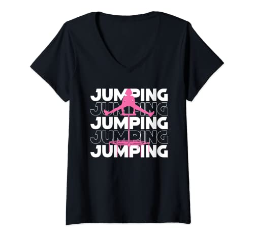 Damen Jumping Fitness | Jump Workout | Trampolin Sport T-Shirt mit V-Ausschnitt von Jumping Fitness Jump Workout Trampoline Sport Gift