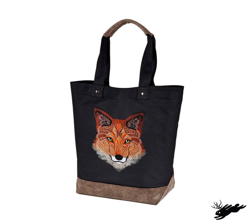 Herbst Barock Fox Bestickt Canvas Tote Mit Vegan Leder Akzenten von JumpingJackalope