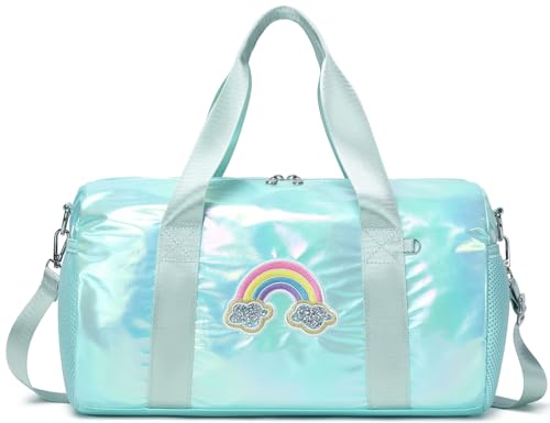Balletttasche Mädchen Kinder Tasche Regenbogen Glitzer Kinder Sporttasche Mädchen Tanztasche Ballett Tasche mit Nassfach von Jumpopack