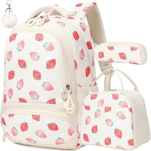 Jumpopack Schulranzen Mädchen Glitter Rucksack Set Erdbeere Kinder Schultasche Schulranzen-Set Kinderrucksäcke mit Brustgurt von Jumpopack