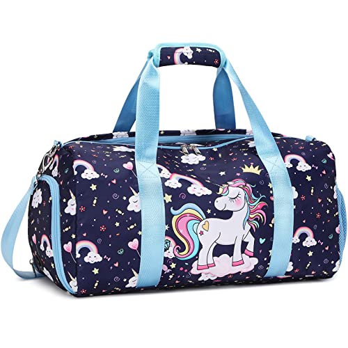 Reisetasche Sporttasche Trainingstasche Schwimmtasche Weekender Bag Gym Bag für Kinder Mädchen mit Schuhfach Einhorn von Jumpopack