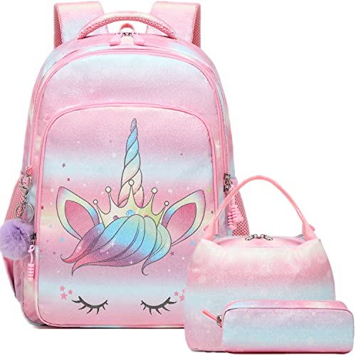 Jumpopack Schulrucksack Kinder Einhorn Schulranzen Kinderrucksack Regenbogen Kinder Schultasche Schultaschen Set Mädchen Rosa von Jumpopack