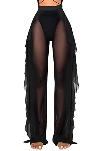 Junmppmile Damen Bikini mit Rüschen, durchsichtiges Netzgewebe - Schwarz - Medium von Jumppmile