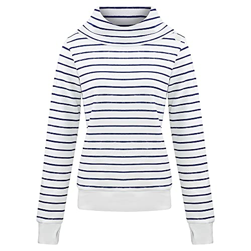 Jumpster Turtleneck Hoodie | Damen Pullover | Hergestellt in der EU | 100% Bio-Baumwolle | Rollkragen | Eco Slim Fit Stripes Blau-Weiß L von Jumpster