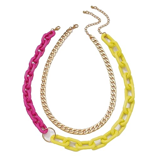 Jumwrit Geschichtete Choker-Halskette, Punk, kubanische Gliederkette, Halskette, zweifarbig, Kunstharz, Panzerkette, Büroklammer-Halskette für Frauen und Mädchen Jumwrit Geschichtete Choker-Halskette, Punk, kubanische Gliederkette, Halskette, zweifarbig, Kunstharz, Panzerkette, Büroklammer-Halskette für Frauen und Mädchen von Jumwrit