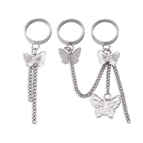 Jumwrit Punk-Kettenringe-Set, böhmische Schmetterlingsringe, Silber, Knöchelringe, stapelbare Fingerringe, verstellbare Midi-Ringe für Frauen (3 Stück) von Jumwrit