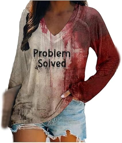 JunD Problem Solved Print Halloween Langarm T-Shirt Casual Problem Solved Blutspritzer Langarm Oberteil - Halloween Kostüm Damen Gruselig Blutig Bedruckt Horror T Shirt JunD Problem Solved Print Halloween Langarm T-Shirt Casual Problem Solved Blutspritzer Langarm Oberteil - Halloween Kostüm Damen Gruselig Blutig Bedruckt Horror T Shirt von JunD