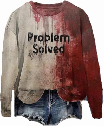 JunD Problem Solved Print Halloween Langarm T-Shirt Casual Problem Solved Blutspritzer Langarm Oberteil - Halloween Kostüm Damen Gruselig Blutig Bedruckt Horror T Shirt JunD Problem Solved Print Halloween Langarm T-Shirt Casual Problem Solved Blutspritzer Langarm Oberteil - Halloween Kostüm Damen Gruselig Blutig Bedruckt Horror T Shirt von JunD