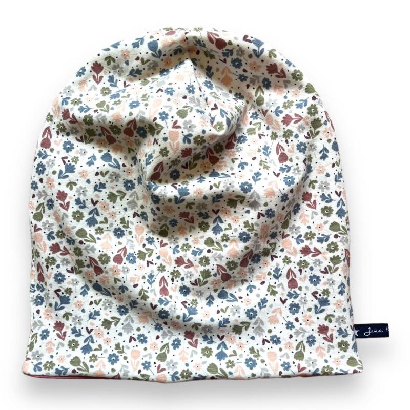 Beaniemütze Blümchen Streublumen Trockenblumen Mint Rauchblau Altrosa Wendebeanie Beanie Mütze Loops Passend Im Shop Juna Kindermode Mädchen von JunaKindermodede
