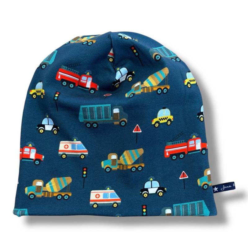 Beaniemütze Bunte Fahrzeuge Autos Baustelle Bus Lkw Wendebeanie Beanie Mütze Loops Im Shop Juna Kindermode Dunkelblau 43 45 47 49 51 53 55 von JunaKindermodede