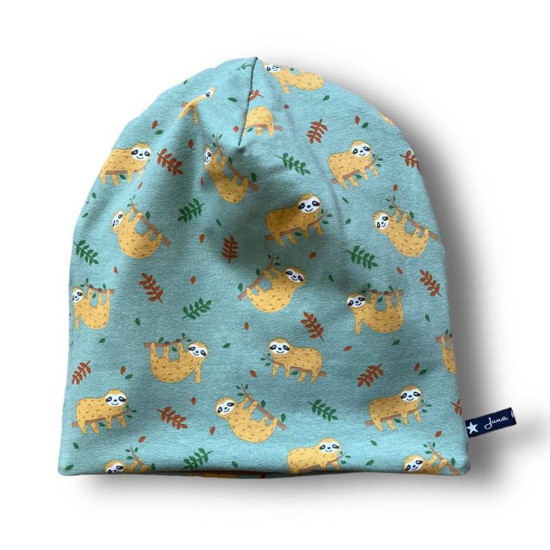 Beaniemütze "Cozysloth" | Wendebeanie Beanie Mütze Loop Passend Im Shop Juna Kindermode Faultier Grün Khaki Hellbraun Ocker Faultiere von JunaKindermodede