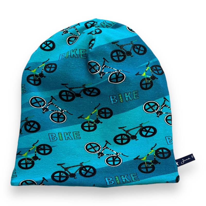 Beaniemütze "Cycling" Türkis Blau Farbverlauf Fahrrad Navy Bike Biking Wendebeanie | Beanie Mütze Loops Passend Im Shop Juna Kindermode von JunaKindermodede