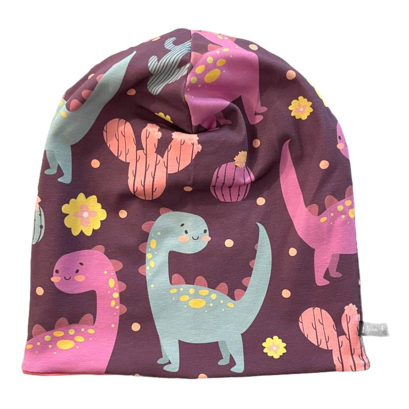 Beaniemütze Dinos | Dinosaurier Wendebeanie Beanie Mütze Loops Passend Im Shop Juna Kindermode Mädchen Lila Rosa Türkis von JunaKindermodede