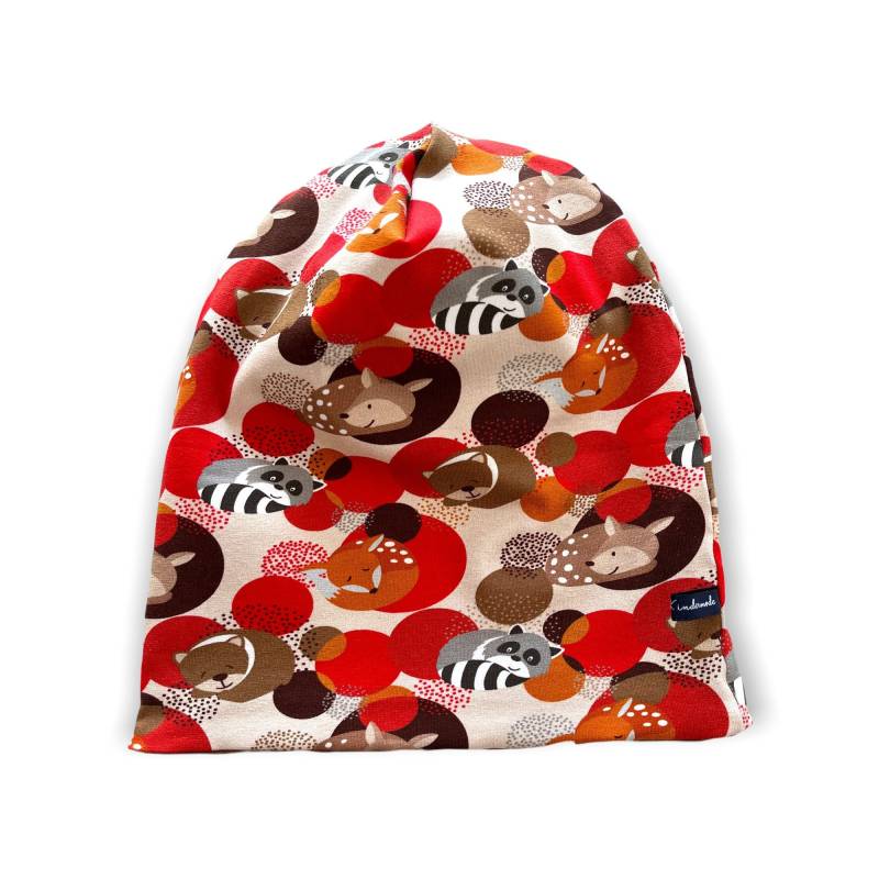 Beaniemütze "Fawncoonfall" | Wendebeanie Beanie Mütze Loops Passend Im Shop Juna Kindermode Waldtiere Waschbären Rot Herbst von JunaKindermodede