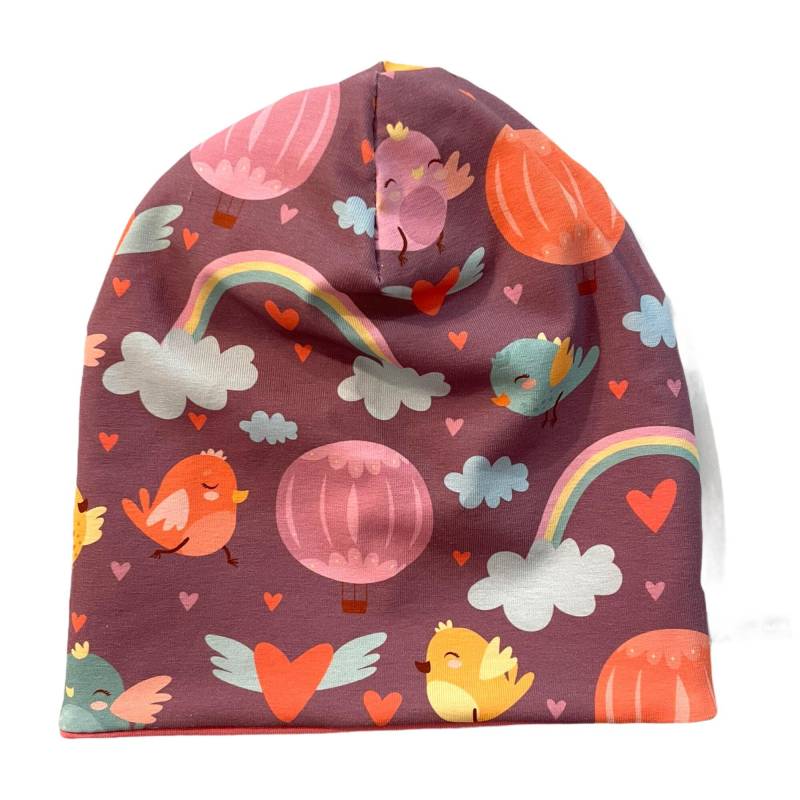 Beaniemütze Lovebirds Vögelchen | Wendebeanie Beanie Mütze Loops Passend Im Shop Juna Kindermode Mädchen Lila Rosa Türkis von JunaKindermodede
