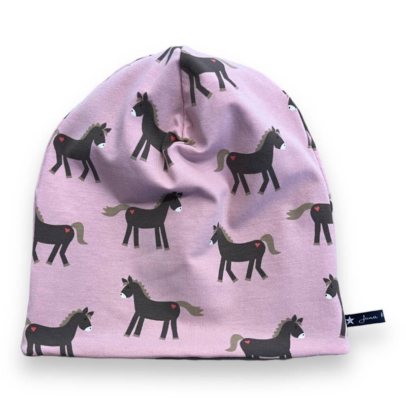 Beaniemütze "Pony Parade" Pferd Ponys Pferde Wendebeanie Beanie Mütze Loops Passend Im Shop Juna Kindermode Einhorn Traum Rosa Beige Herz von JunaKindermodede