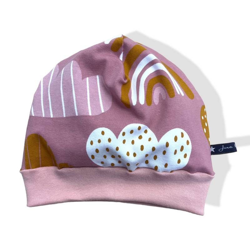 Bündchenmütze "Rainbows" | Wendebeanie Beanie Mütze Loops Passend Im Shop Juna Kindermode Regenbogen Wolken Wölkchen Altrosa Ocker Rosa von JunaKindermodede