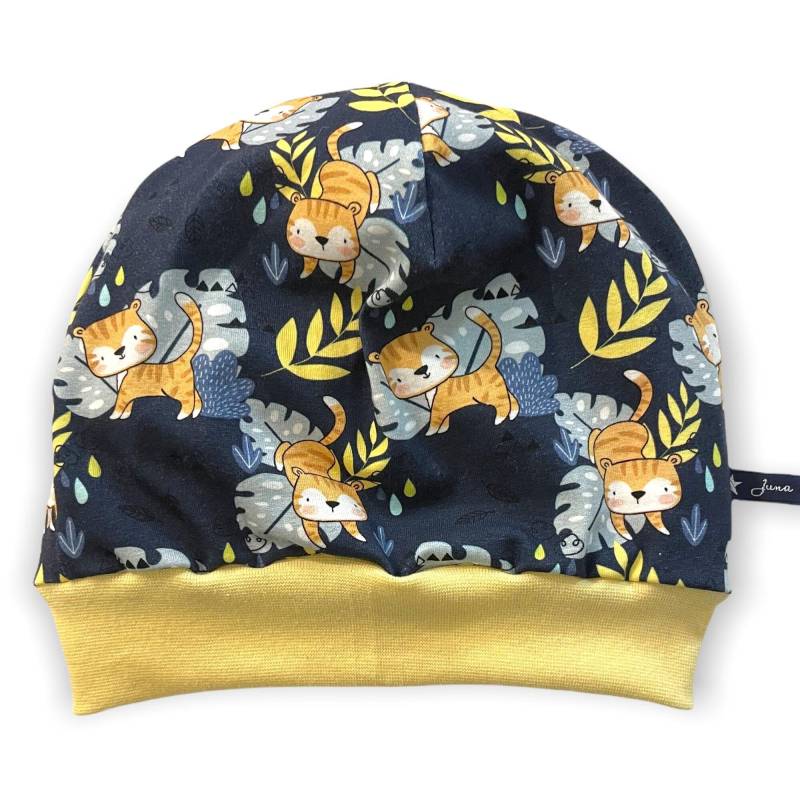 Bündchenmütze "Skittishtigers" | Wendebeanie Beanie Mütze Loops Passend Im Shop Juna Kindermode Tiger Dschungel Safari Grün Navy von JunaKindermodede