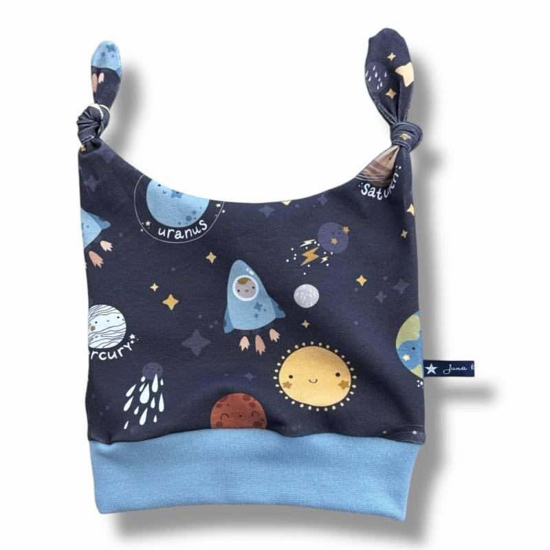 Knotenmütze Cosmos Universe Universum Planeten Planetarium Dunkelblau Hellblau Beanie Mütze | Juna Kindermode Lila 37 39 41 43 45 47 49 51 von JunaKindermodede