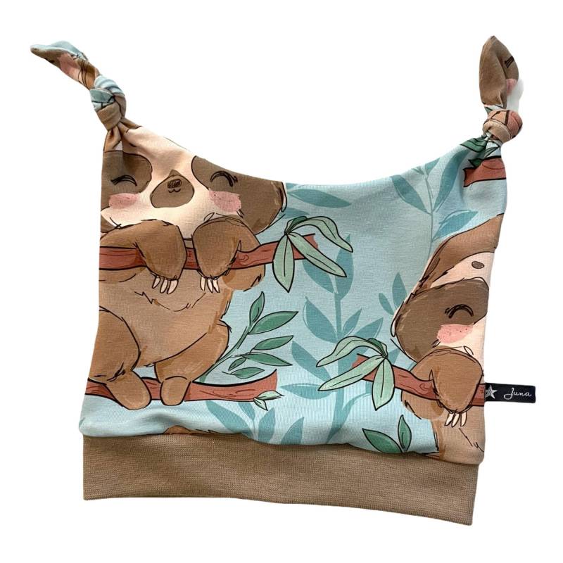 Knotenmütze "Pootysloth" | Turban Beanie Mütze Juna Kindermode Faultiere Mint Türkis 37 39 41 43 45 47 49 51 von JunaKindermodede