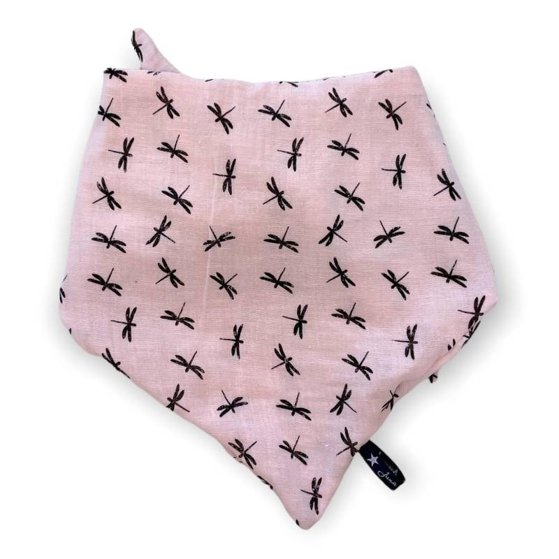 Musselintuch "Dragonfly" Libellen Schwarz Rosa Pastell Unifarben Dreieckstuch Tuch Loop Halstuch Baby Kind Kleinkind Musselin Double Gauze von JunaKindermodede