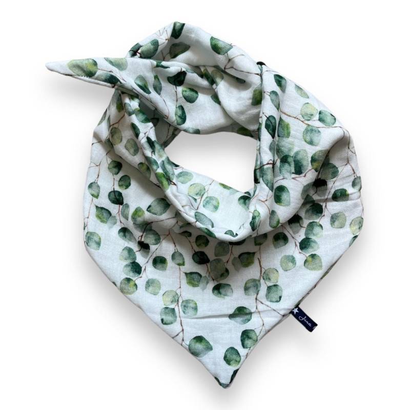 Musselintuch Eukalyptus Mint Grün Blätter Weiß Festlich Taufe Hochzeit Dreieckstuch Tuch Halstuch Baby Kind Kleinkind Musselin Double Gauze von JunaKindermodede