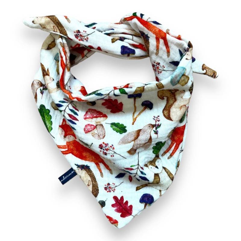 Musselintuch Fuchs Füchse Herbstlich Pilze Pilz Vögel Eichhörnchen Dreieckstuch Tuch Halstuch Baby Kind Kleinkind Musselin Double Gauze von JunaKindermodede