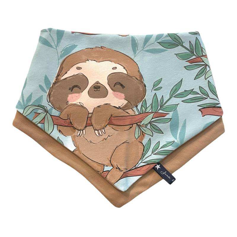 Schaltuch "Pootysloth" Faultiere Mint Türkis Hellbraun Jersey Dreieckstuch Tuch Loop Halstuch Baby Kind Kleinkind von JunaKindermodede