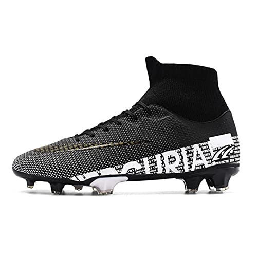 Junbu Boys’ High-Top Football Boots with Studs, Breathable Football Boots for Teenagers,Schwarz,37 EU von Junbu