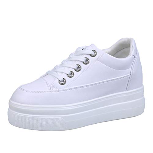 Damen Plateau-Loafer aus Leder zum Schnüren Atmungsaktiv rutschfeste Low-Top-Sneaker Dämpfung Weiche Unterseite Turnschuhe mit runder Zehenpartie von Jundao