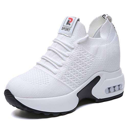 Frauen Schnürstricknetz Innenhöhe Kausale Schuhe Komfort Atmungsaktive Soft Bottom rutschfeste Turnschuhe Hypersoft Clunky Sportschuhe von JUNDAO