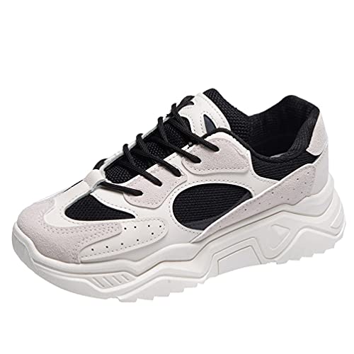 Jundao Atmungsaktives Mesh Chunky Trainer Schuhe Dämpfung All-Match Mixed Color Innenhöhe Lässige Sportschuhe Zum Schnüren rutschfeste Turnschuhe mit dicken Sohlen von Jundao
