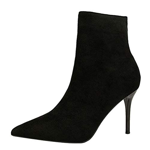 Jundao Herbst und Winter Frauen Booties Spitz Stiletto Stiefel Mode Wildleder Seitlicher Reißverschluss Weibliche High Heels Party Stiefeletten von Jundao