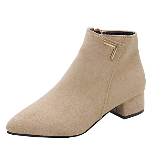 Jundao Herbst und Winter Spitzschuh Niedriger Absatz Chelsea Boots Komfort Atmungsaktiv Damen Booties Blockabsatz Seitlicher Reißverschluss Weibliche Party Stiefeletten von Jundao