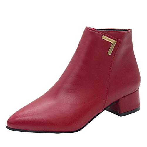 Jundao Herbst und Winter Spitzschuh Niedriger Absatz Chelsea Boots Komfort Atmungsaktiv Damen Booties Blockabsatz Seitlicher Reißverschluss Weibliche Party Stiefeletten von Jundao