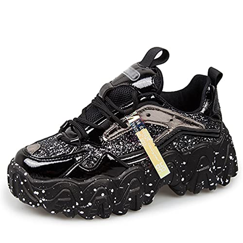Jundao Mode All-Match Damen Chunky Sneakers Schnür-Anti-Rutsch-Sportschuhe mit dicken Sohlen Komfort Atmungsaktiv Höhensteigernde Freizeitschuhe von Jundao
