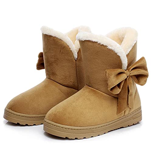 Jundao Mode Bowknot Damen Stiefeletten mit flachem Boden Plus Samt Warmhalten Winter Schneestiefel mit dicken Sohlen Leichte rutschfeste weibliche Booties von Jundao