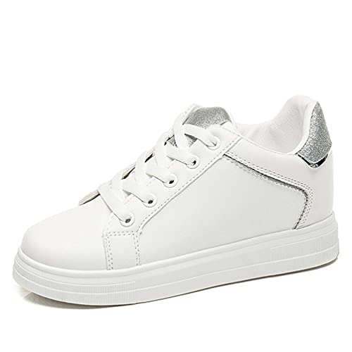 Lässige atmungsaktive Innenhöhe Damen Low-Top-Sneaker Leichte Schnürsenkel mit runder Zehenpartie Studenten-Sneakers Dämpfung Weiche Unterseite Verschleißfeste flache Schuhe von JUNDAO