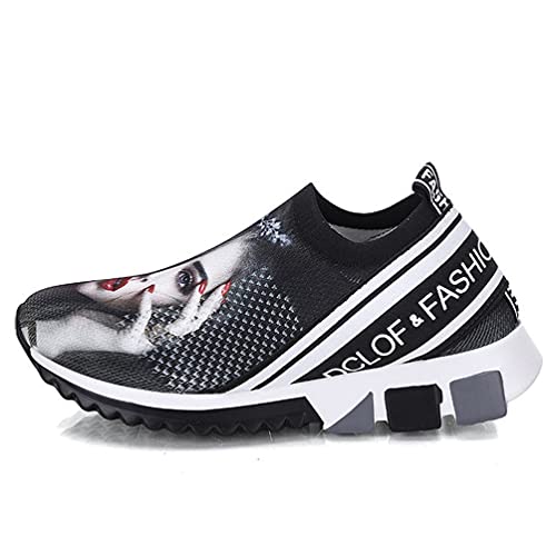 Mode Atmungsaktive Graffiti Damen Casual Sportschuhe Leichte All-Match Outdoor Runde Zehe Sportschuhe rutschfeste Strick-Mesh-Turnschuhe von Jundao