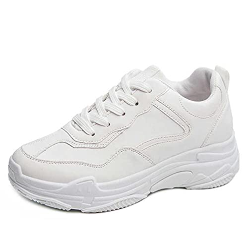 Mode Frauen Leder Chunky Sneakers Dämpfung All-Match Schnür Damen Leichtathletik Casual Comfort Soft Bottom Sportschuhe von Jundao