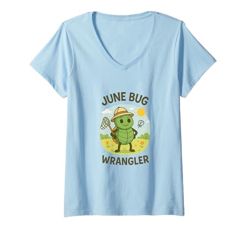 Damen June Bug Wrangler Lustiger Sommerinsektenliebhaber T-Shirt mit V-Ausschnitt von June Bug Wrangler Design Co