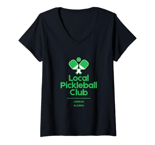 Damen Lokaler Pickleball Club Juneau Alaska T-Shirt mit V-Ausschnitt Damen Lokaler Pickleball Club Juneau Alaska T-Shirt mit V-Ausschnitt von Juneau Pickleball Outfit Tees