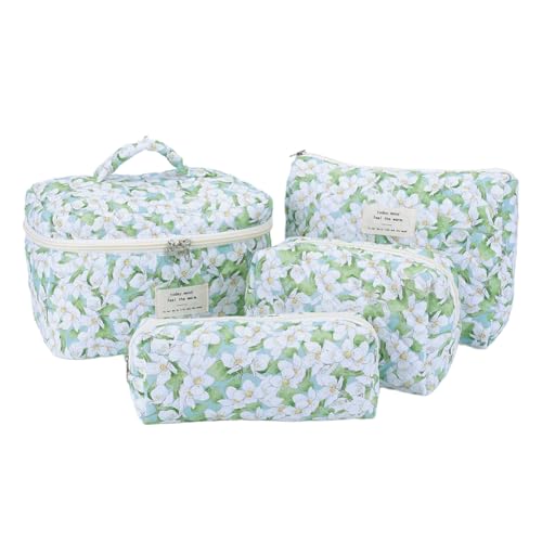 4PCS Frauen Make-Up Tasche Floral Reise Kulturbeutel Baumwolle Make-Up Tasche Make-Up Organizer Toiletry Organizer Tasche von Junerain
