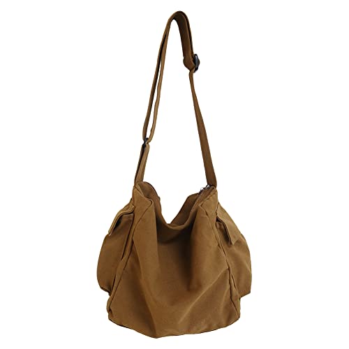 Canvas-Umhängetaschen for Damen und Herren, weiche einfarbige Canvas-Schulter-Crossbody-Tasche for lässige Reisen, Studenten, Schultaschen, mehrere Taschen, Canvas-Handtaschen, Street Tote von Junerain