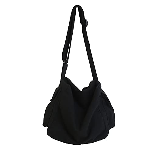 Canvas-Umhängetaschen für Damen und Herren, weiche einfarbige Canvas-Schulter-Crossbody-Tasche für lässige Reisen, Studenten, Schultaschen, mehrere Taschen, Canvas-Handtaschen, Street Tote von Junerain