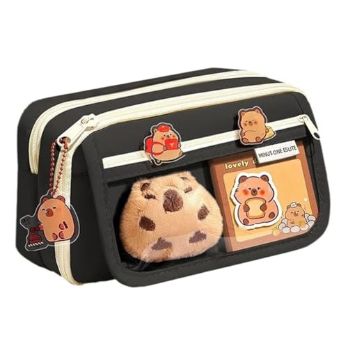 Junerain 9-lagiges Capybara-Federmäppchen mit Aufklebern, Kawaii-Federmäppchen mit Reißverschluss, großes Fassungsvermögen, Capybara-Briefpapierhalter, Tasche, Schulbedarf von Junerain