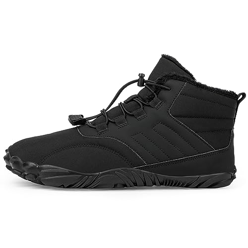 Junerain Barfußschuhe Winter for Herren Damen,Unisex Traillaufschuhe wasserdichte Warm High Top Barfussschuhe Camping Sneakers mit rutschfest Sohle & Breiter Zehenbox von Junerain